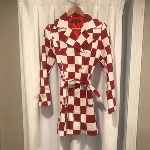 Red and White Checkered Trench Coat